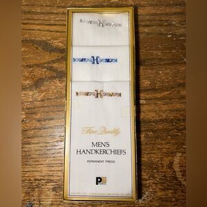 Men's Handkerchiefs Set- White, Blue, and Gold Embroidery